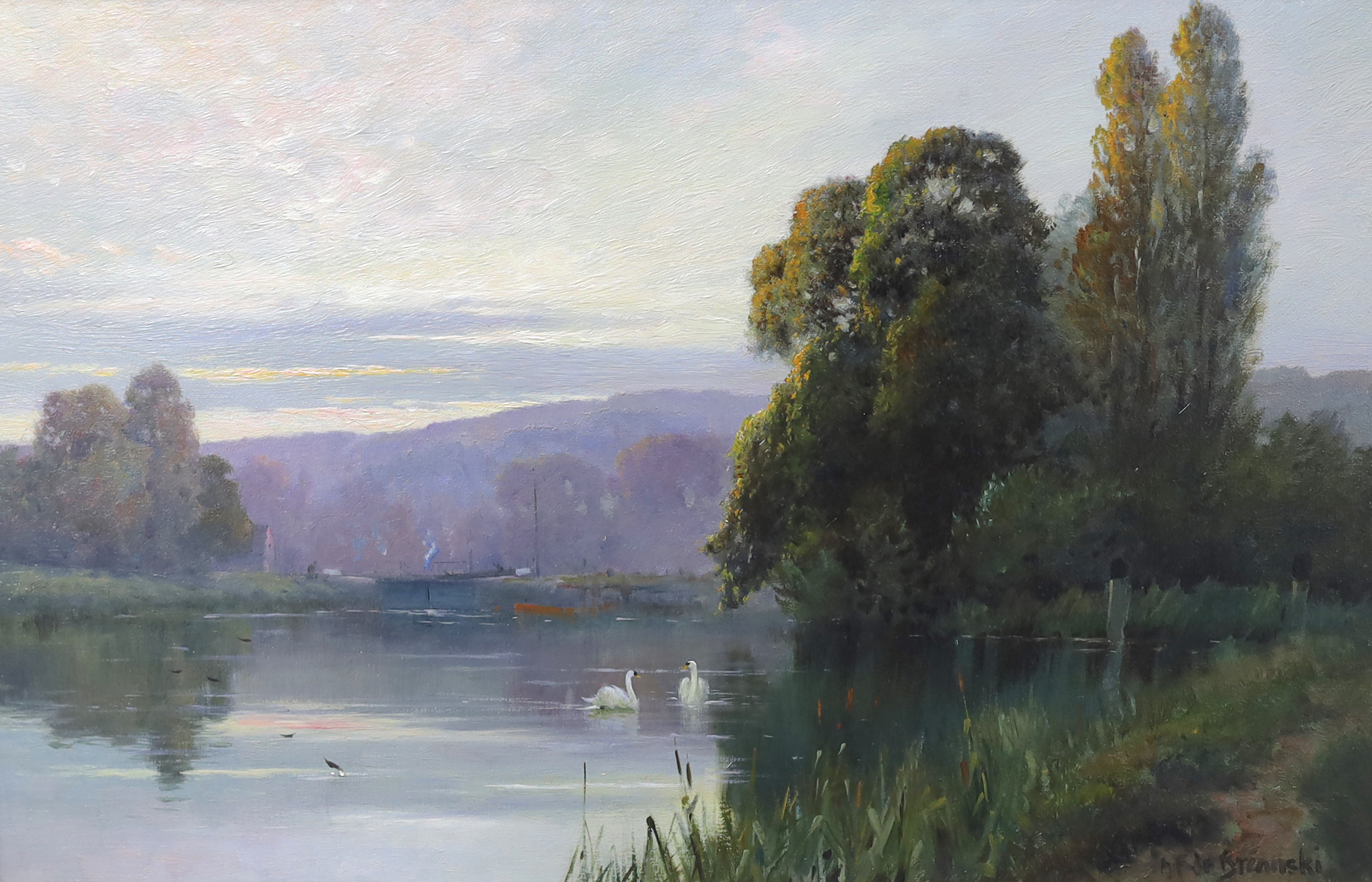 Alfred Fontville de Breanski Jr. (1877-1957), Temple Lock on the Thames and Abingdon on Thames, oil on canvas, a pair, 30.5 x 40.5cm